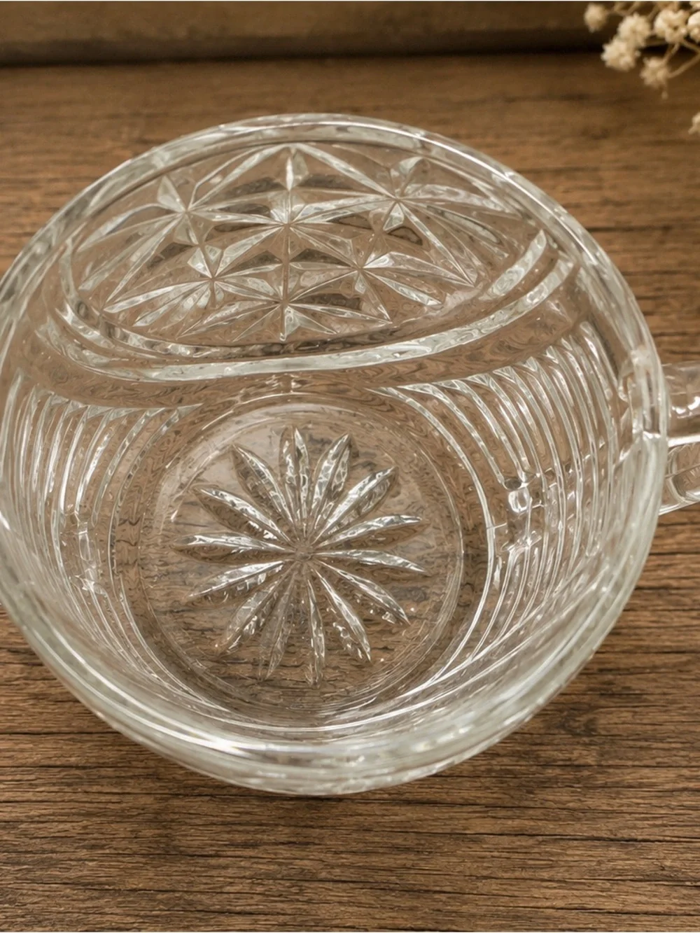 Vintage Pressed Glass Double Handled Open Sugar Bowl Daisy & Star Pattern EAPG